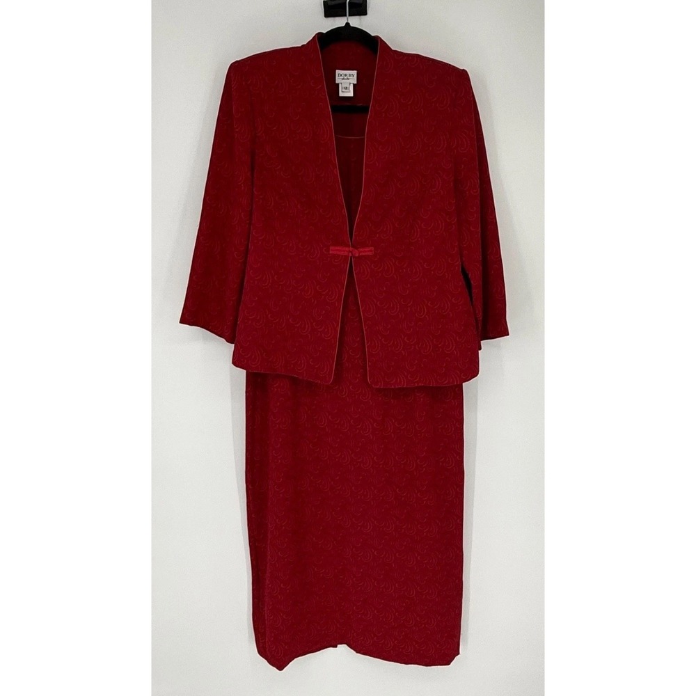 Dorby Womens Size 12 Dress Blazer Outfit Set Short Sleeve Red Back Zip Two Piece